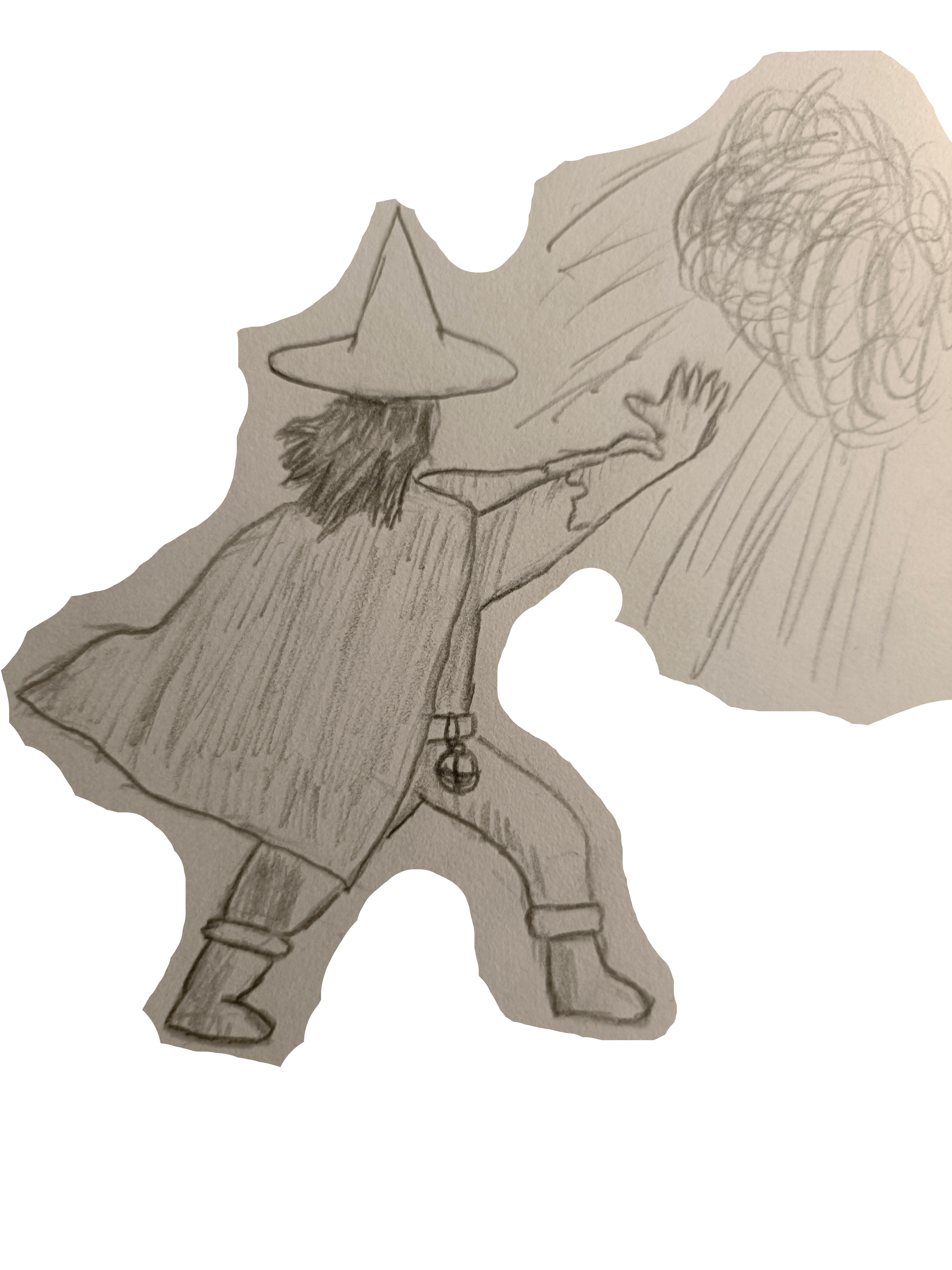 sketch of a wizard casting fireball